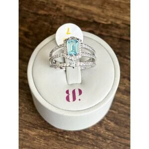 Bomb Party RBP7574 Sparkling Embrace Aquamarine Cubic Zirconia Rhodium Size 7